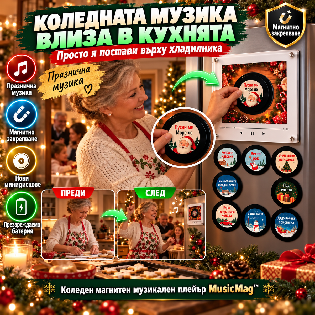 Коледен магнитен музикален плеър MusicMag™